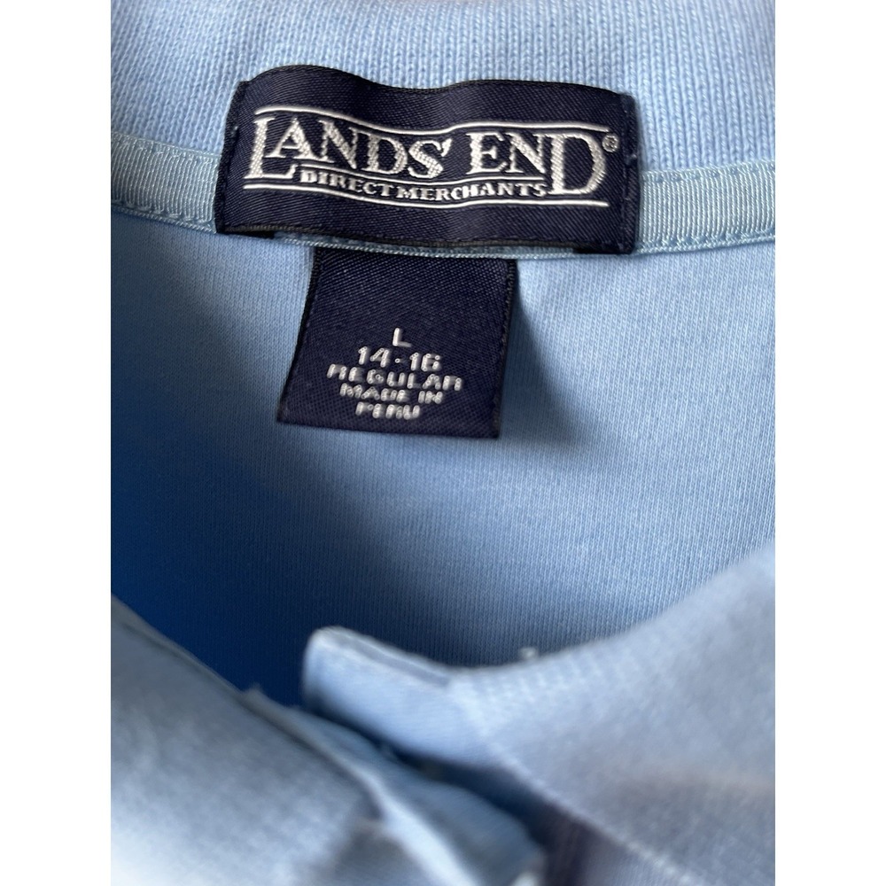 Lands' End Polo Shirt Womens Large 14-16 Light Blue Short Sleeve Cotton Top - Picture 6 of 7